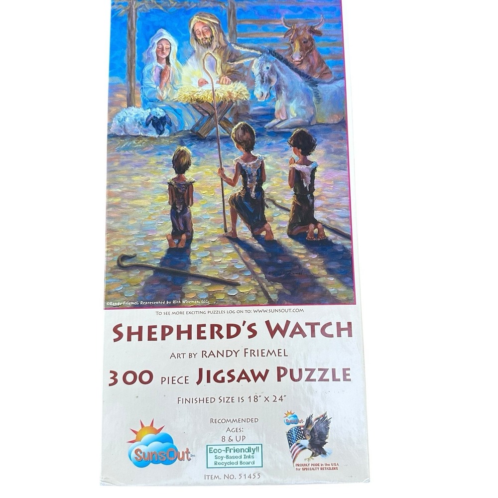 300 Piece Jigsaw Puzzle SunsOut "Shepherd's Watch"‎ Nativity 18x24 Item No 51455